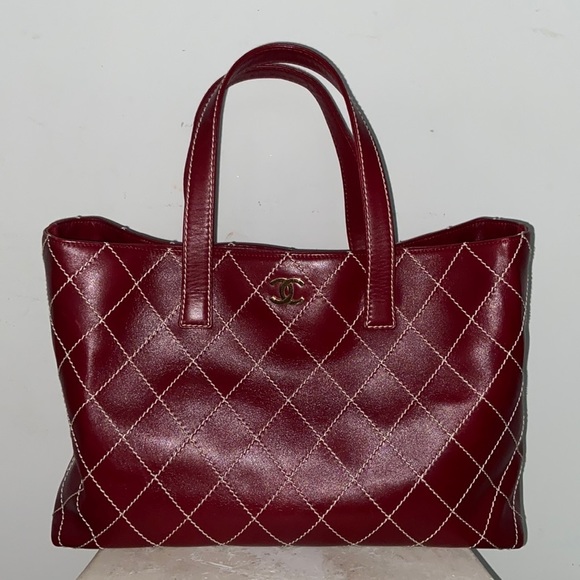 CHANEL Wild Stitch Burgundy Tote Bag 1/1 rare find UNI Vintage​​​​ - Picture 1 of 9